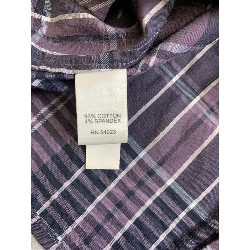 Banana Republic Shirt Mens Size Medium Purple Plaid Long Sleeve Button Down‎